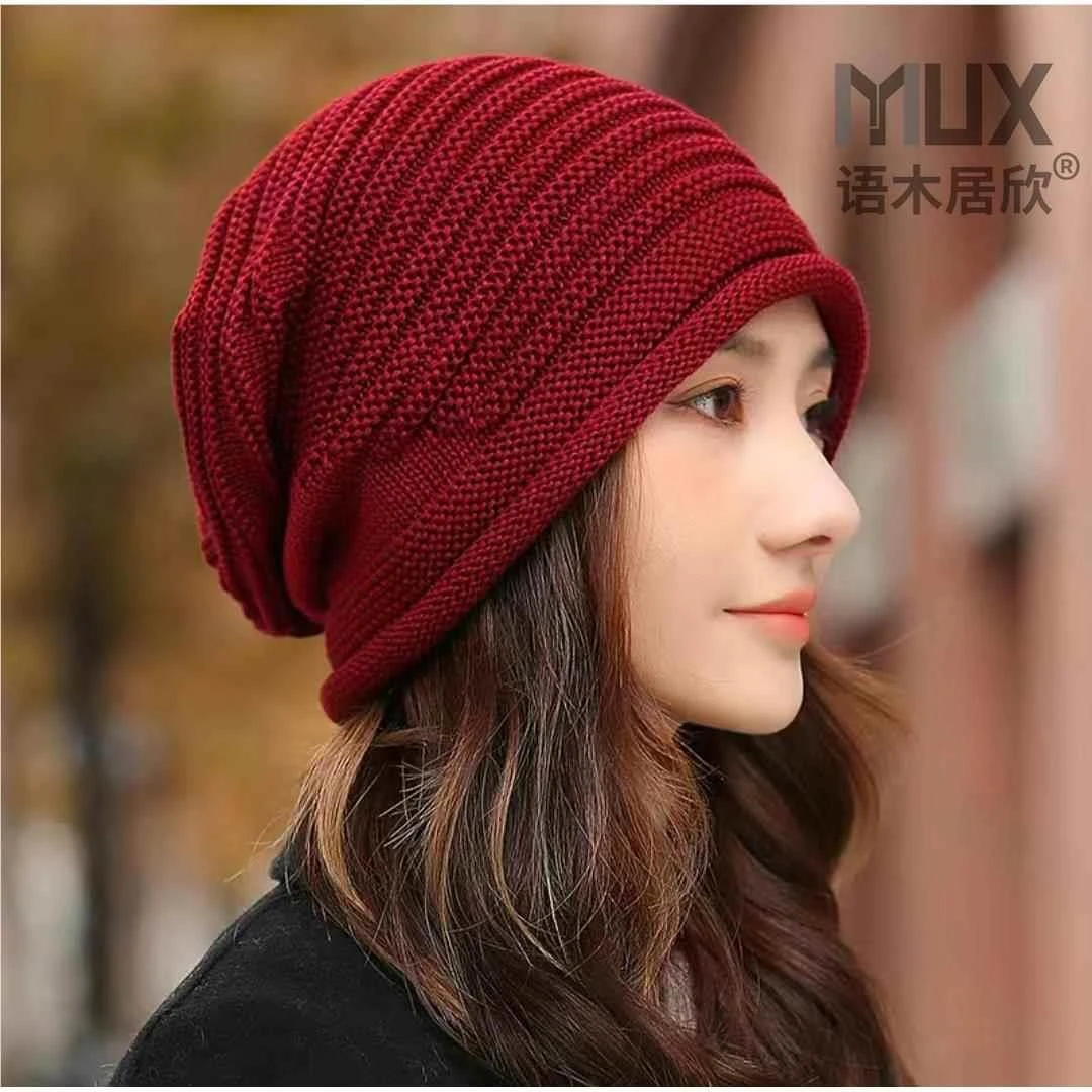 冬季本命年红色帽子女时尚百搭手工针织防风洋气毛线堆堆帽包头帽
