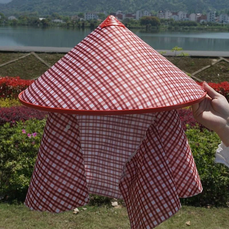 干农活防晒帽子大沿斗笠防雨遮阳披肩遮脸护颈采茶下雨天防水专用