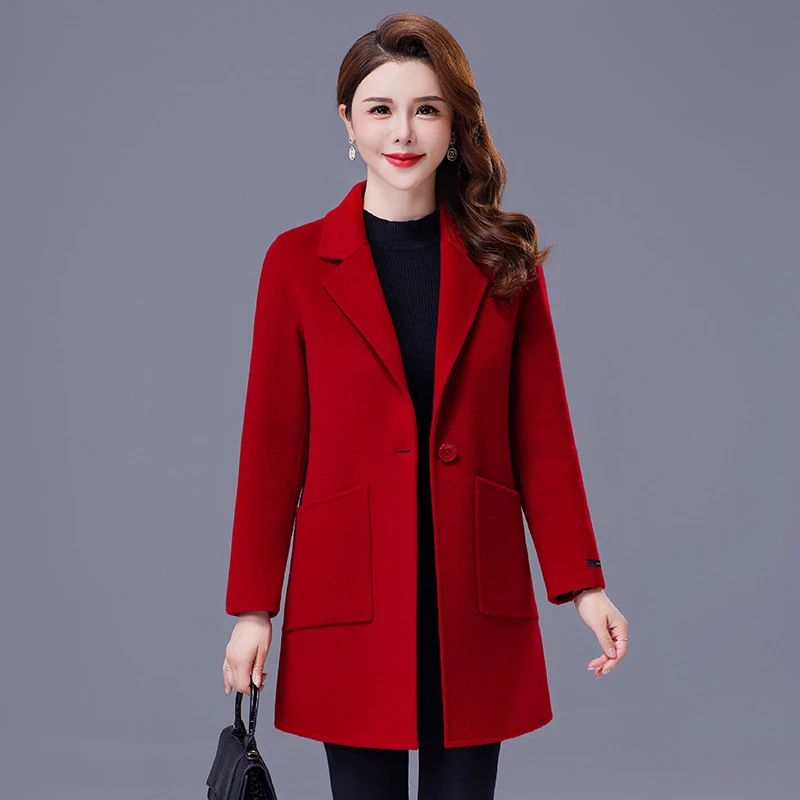 双面羊毛大衣女中长款2025新款秋冬季中老年妈妈装气质双面呢外套