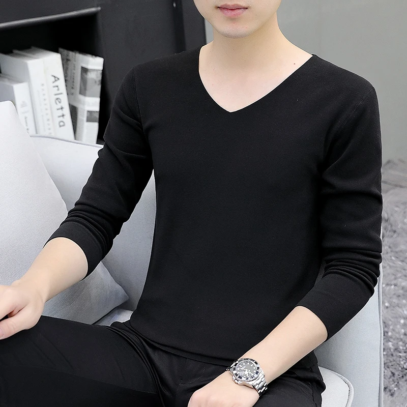 低领秋衣男款单件上衣无痕打底棉毛衫青少年学生款双面绒保暖内衣