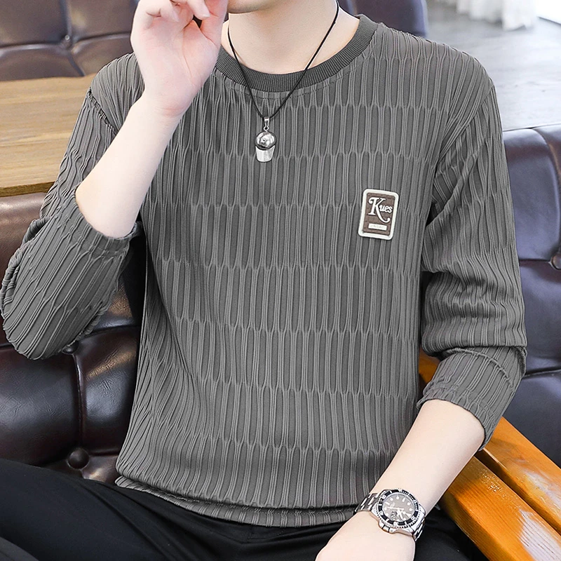 【珂卡驰】春秋季男士长袖T恤潮流休闲圆领打底衫男装秋装轻奢男装