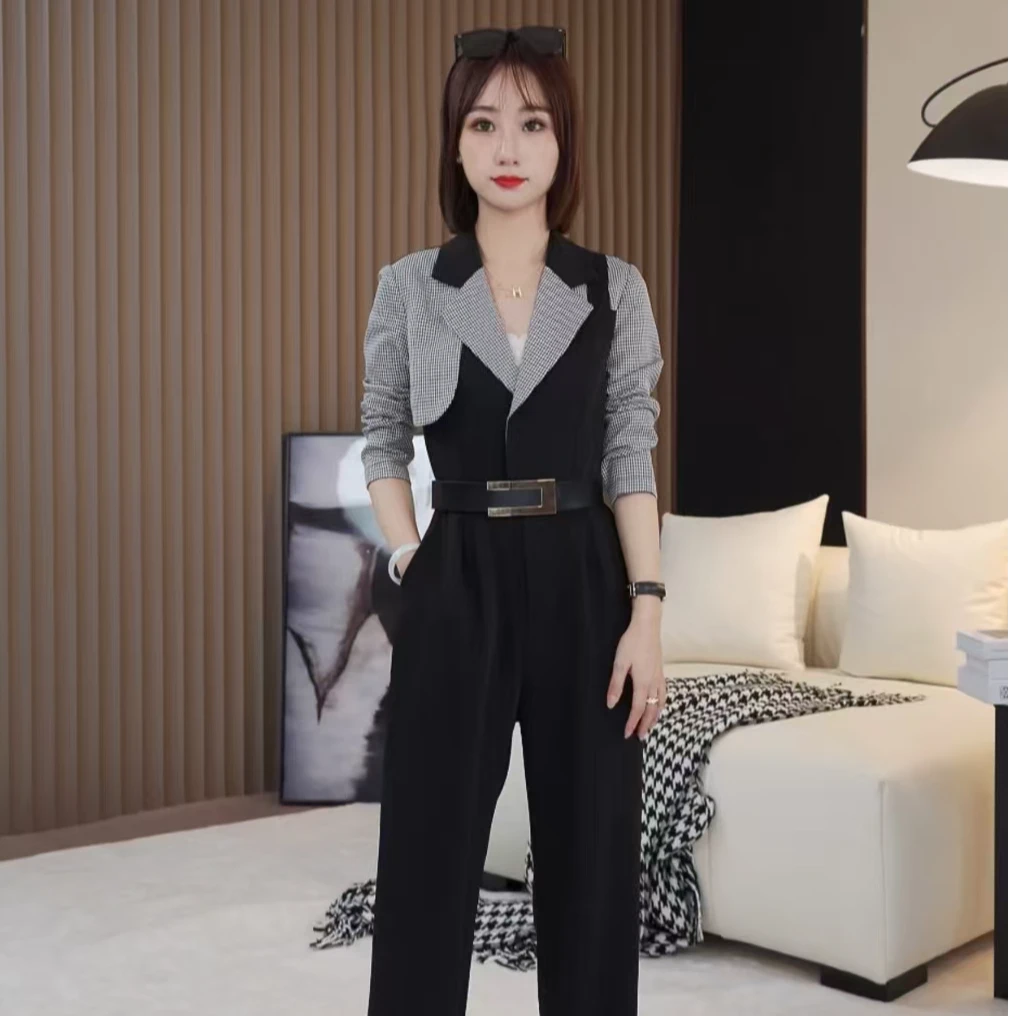 【思思小个子女装】新款早秋连体裤网红长袖轻奢时尚休闲阔腿长裤