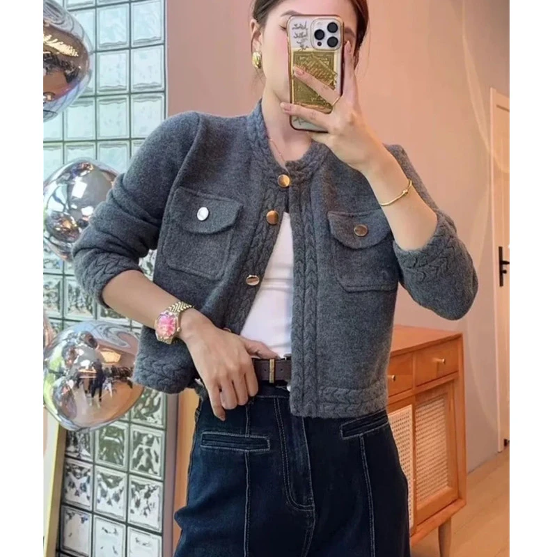 法式小香风开衫毛衣外套女2024秋季新款高级感麻花短款针织衫上衣