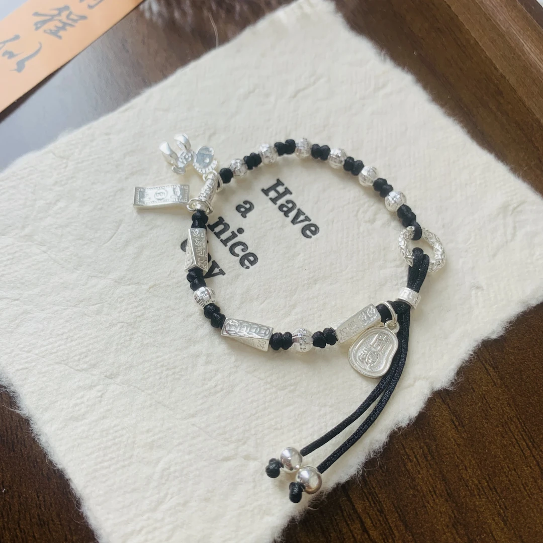 925银手链 纯银手编【臻银坊】纯银马上有钱手编 轻奢 时尚 小众