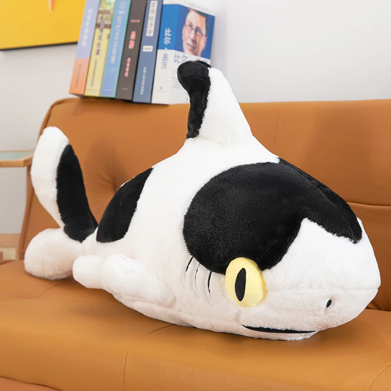 新款牛奶鲨鱼猫奶牛鲨鱼猫咪可爱毛绒绒陪睡抱枕公仔批发现货