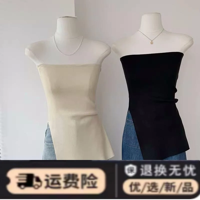 法式修身显瘦背心女夏季外穿搭性感chic甜辣妹无袖开叉抹胸上衣潮