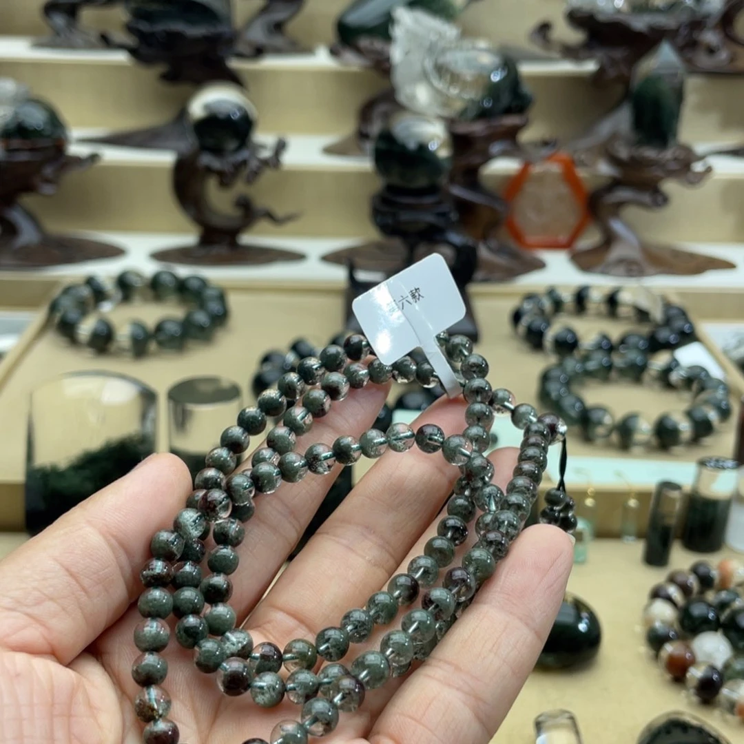 水晶手链未镶嵌路**杰绿幽灵聚宝盆多圈