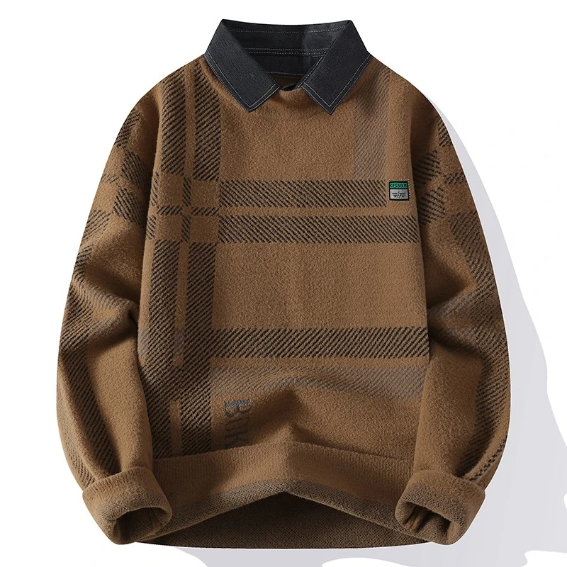 2024秋冬季青少年潮流衬衫领休闲宽松针织毛衣男士百搭打底衫9203