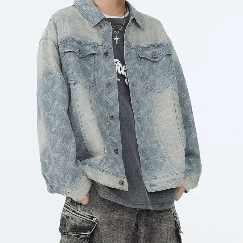 水洗复古肌理感提花休闲牛仔夹克美式潮流时尚设计感廓型外套男女