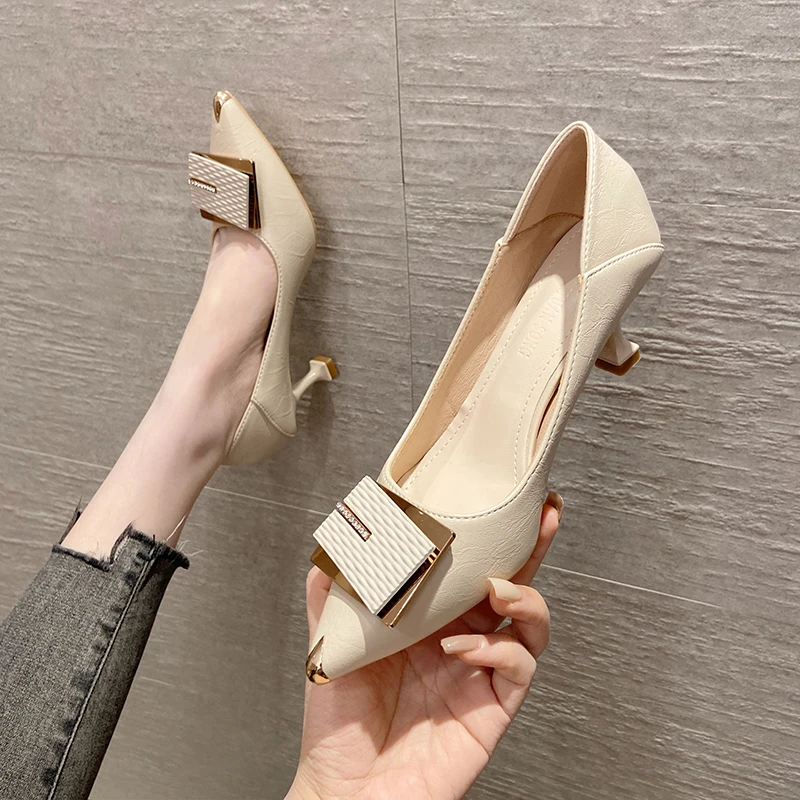 高跟单鞋女2025新款久站不累细跟工作鞋性感百搭软皮法式尖头鞋子