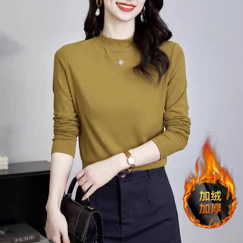 【加绒加厚400克银狐绒】一体绒打底衫女秋冬季保暖内搭立领长袖
