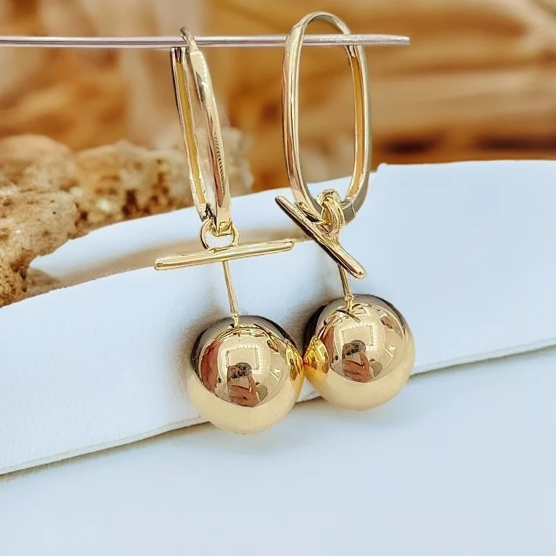 诗牧18K玫瑰金有求必应欧美耳环气质百搭简约光面金色韩版耳饰时