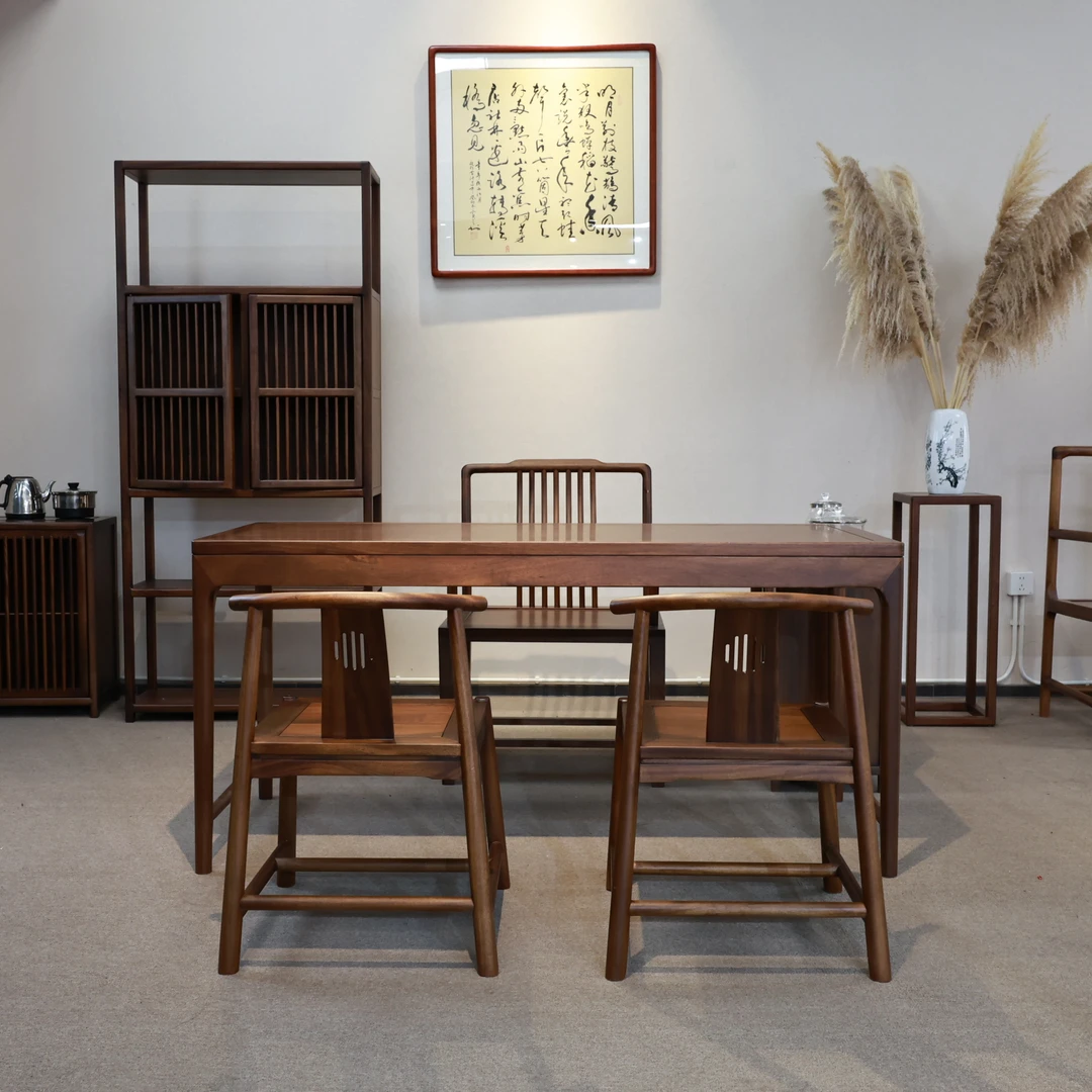 【工厂直销】黑胡桃木实木干泡茶桌茶台书桌套装