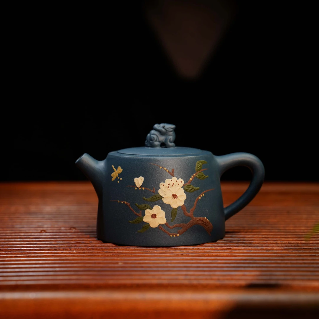 天青泥祥瑞井栏纯手工紫砂壶