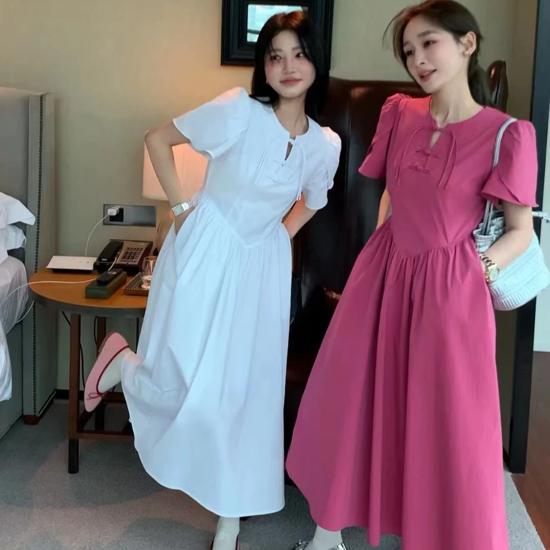 2025夏季中国风设计感复古盘扣新中式气质时尚收腰时尚连衣裙L033