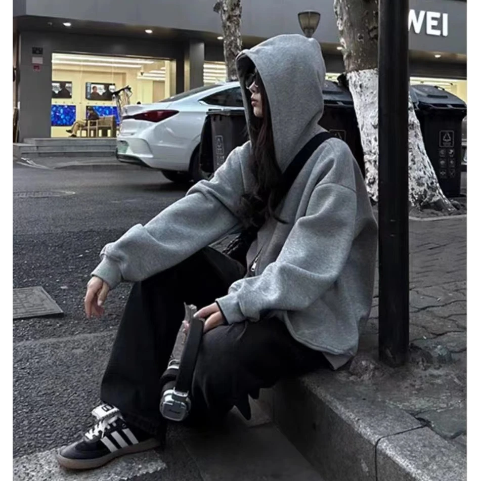 420G重磅春秋开衫卫衣男女同款情侣连帽宽松休闲外套百搭韩版长袖