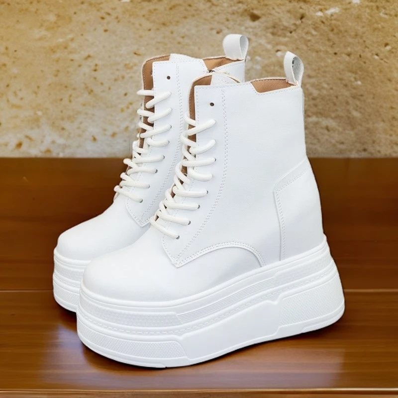 增高10CM短靴女秋冬新款时尚休闲小个子12cm瘦瘦靴侧拉链马丁靴潮