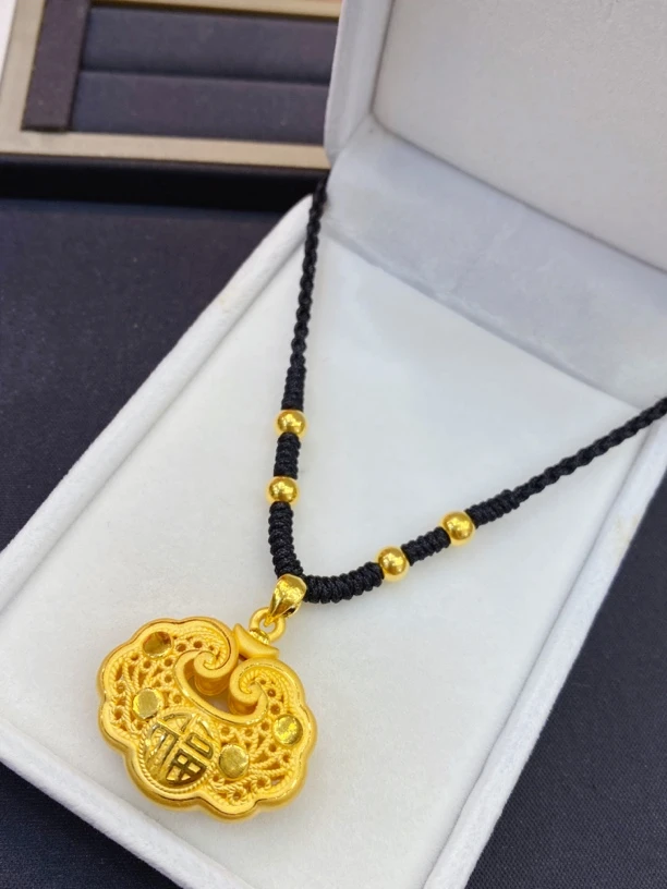 足金999如意平安锁编绳项链