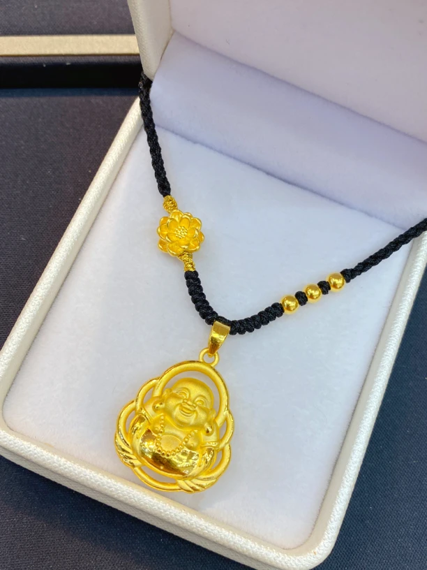 足金999弥勒佛编织项链