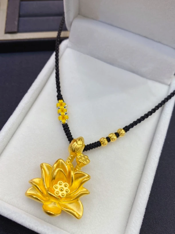足金999荷花编织项链