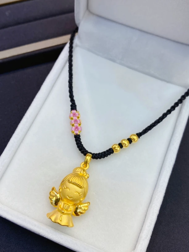 足金999玫瑰天使编绳项链