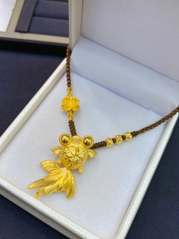 足金999金鱼编织项链