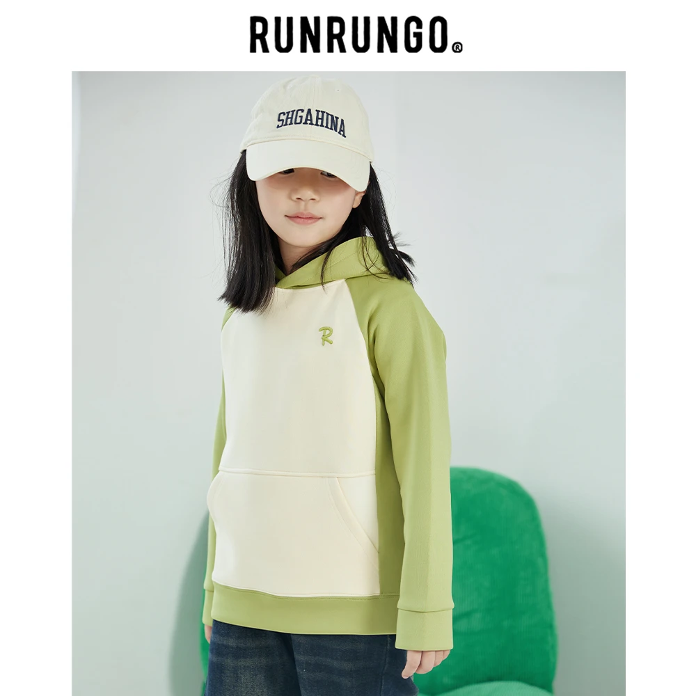 Runrungo【悠悠专享】海岸来信拼色连帽卫衣儿童时尚休闲中大童秋冬