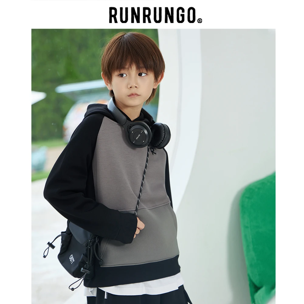 Runrungo【海岸来信】拼色连帽卫衣儿童运动男童时尚休闲中大童秋冬