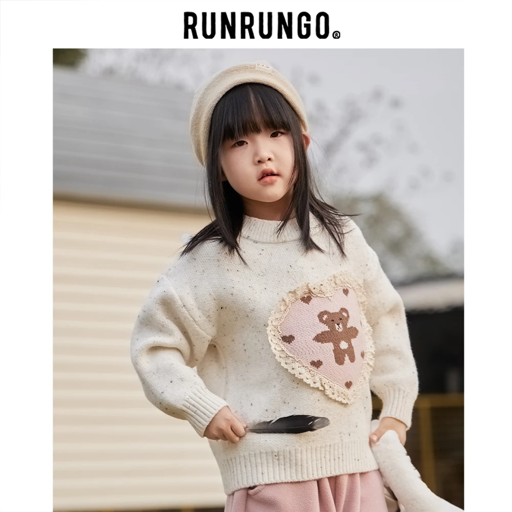 Runrungo【小熊日记】毛衣女童针织衫儿童洋气打底宝宝大童保暖圆领