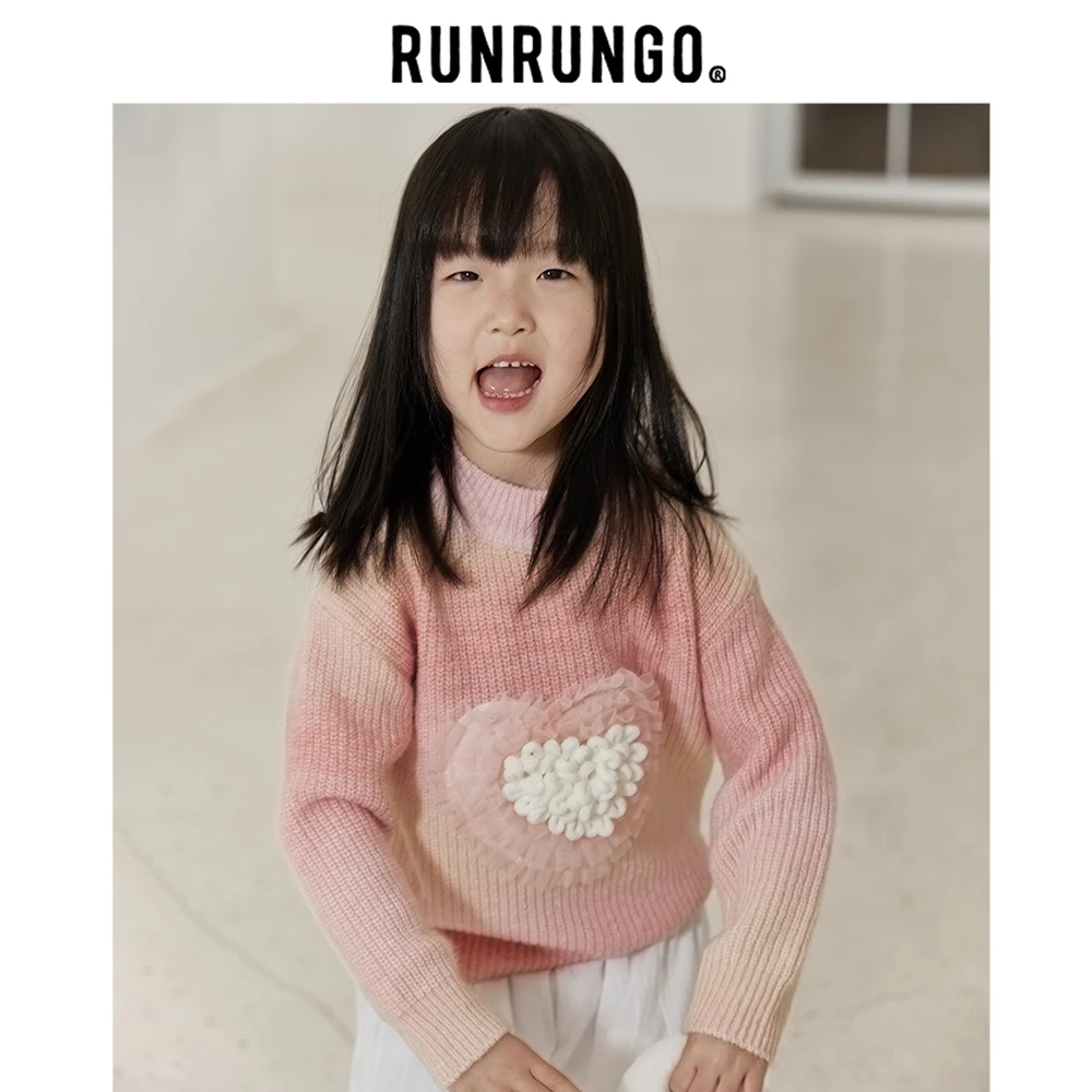 Runrungo【甜心教主】爱心毛衣女童针织衫儿童洋气宝宝小童女宝圆领
