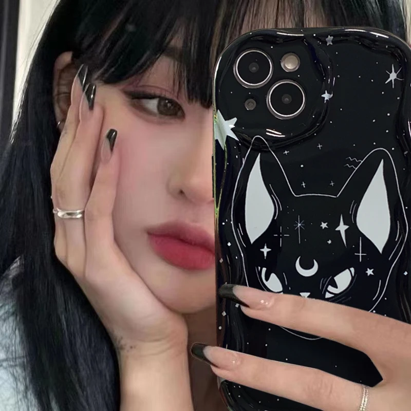 网红ins甜酷黑猫苹果14promax手机壳iPhone13手机壳11女12软xr套x
