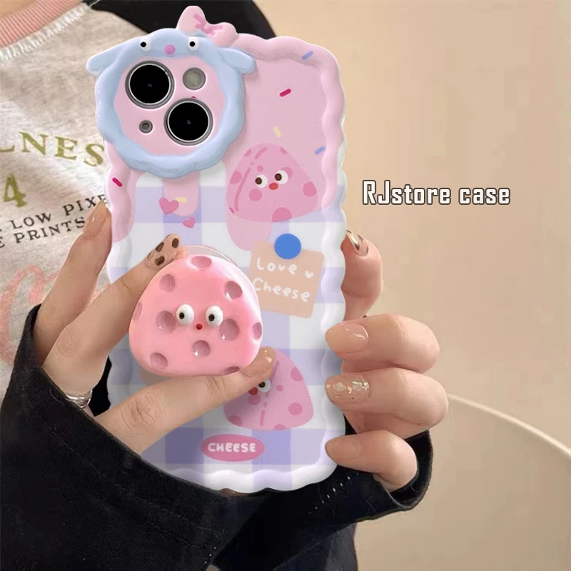 ins卡通可爱奶酪支架iPhone14promax苹果13手机壳11/12全包xr防摔