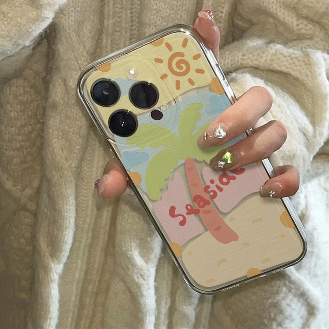 ins夏日椰子树苹果14promax手机壳iPhone13全包12/11女xr透明xs套