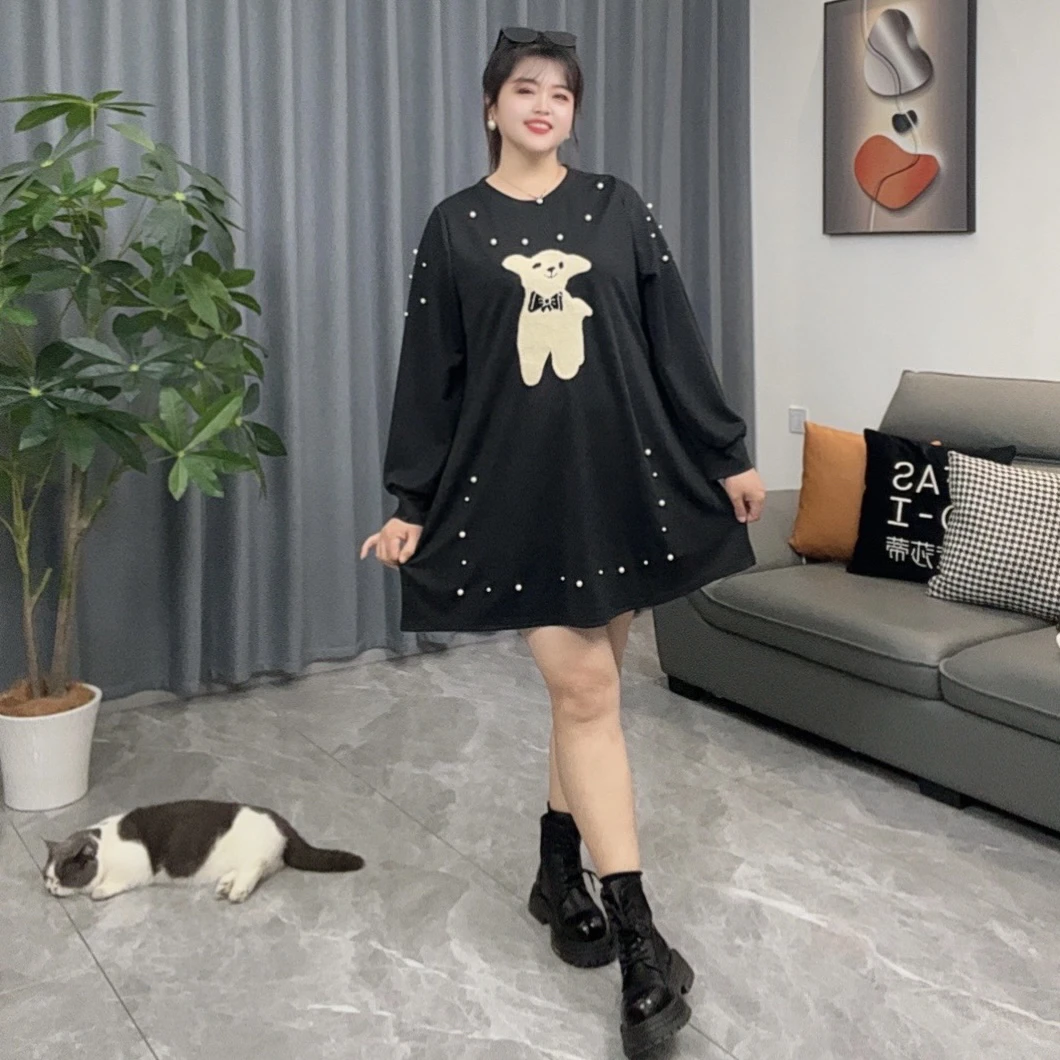 二3337 加肥加大快乐小羊连衣裙款衬衫宽松童趣减龄显瘦百搭钉珠