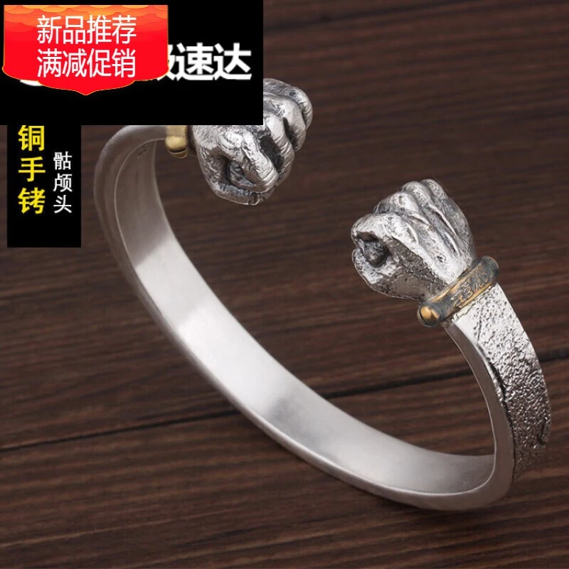 纯银亚克力手镯 老凤凰款大权在握银手镯男士999纯银个性复古实心