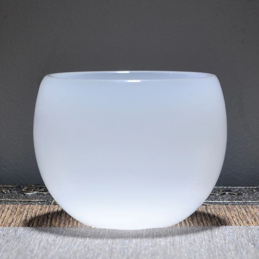 手工制作茶器白玉琉璃龙蛋杯大号主人杯喝茶杯高档琉璃盏茶盏杯子