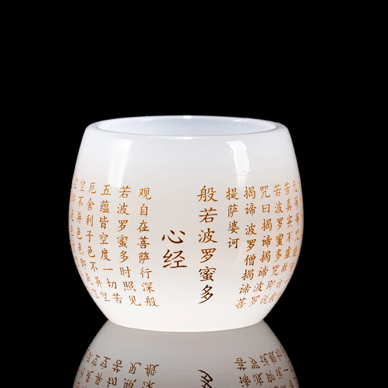 匠心制作茶器琉璃龙蛋杯心经杯琉璃盏白玉瓷高档茶杯家用主人杯