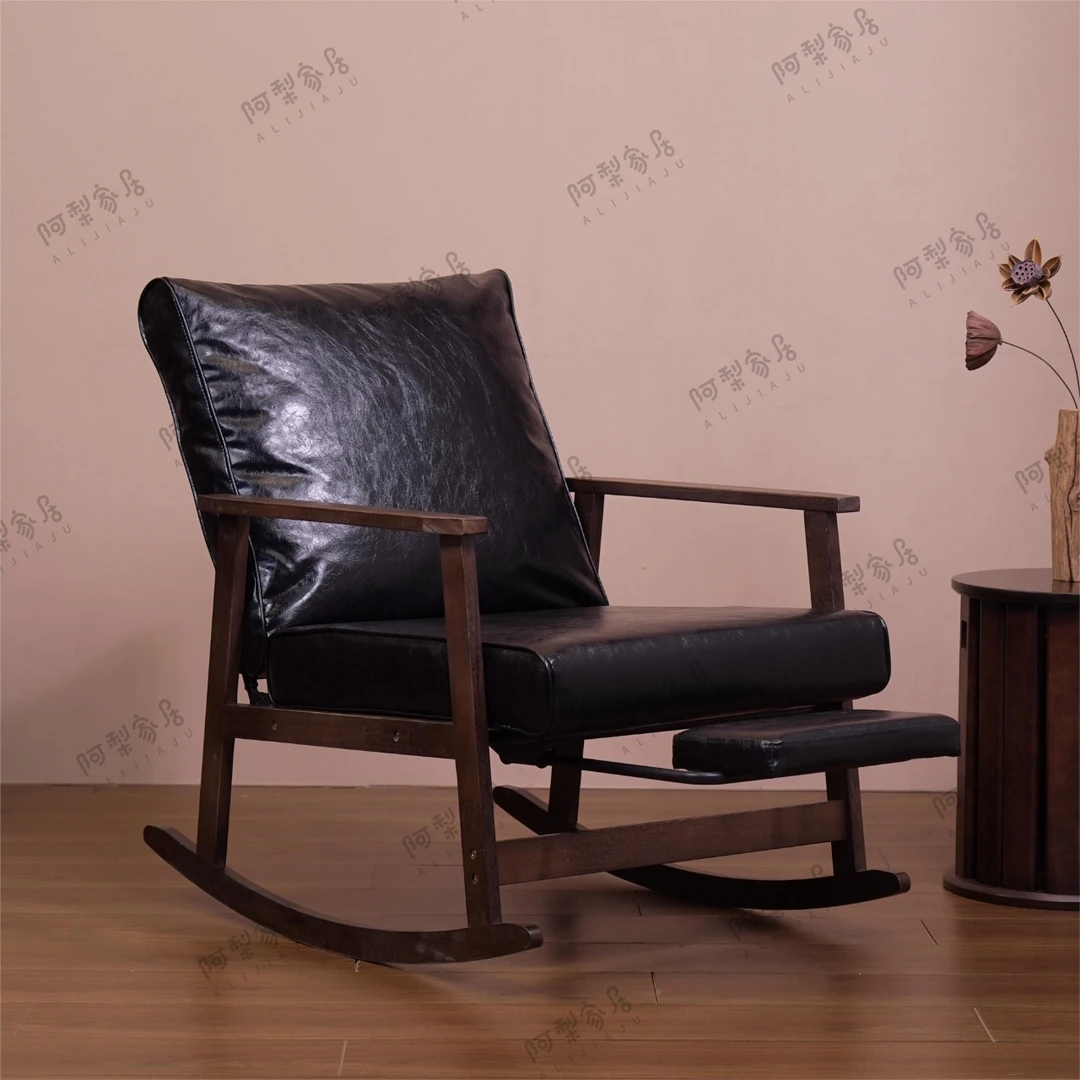 【侘寂风】多功能懒人沙发椅单人舒适可折叠午睡躺椅实木摇椅