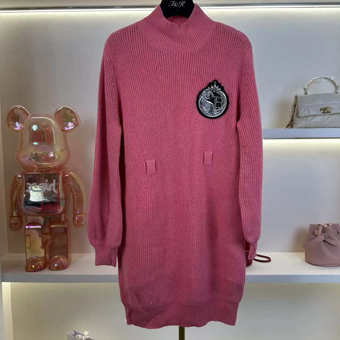 【菲菲专属】2832气质时尚休闲百搭女士中长款高领秋冬针织连衣裙