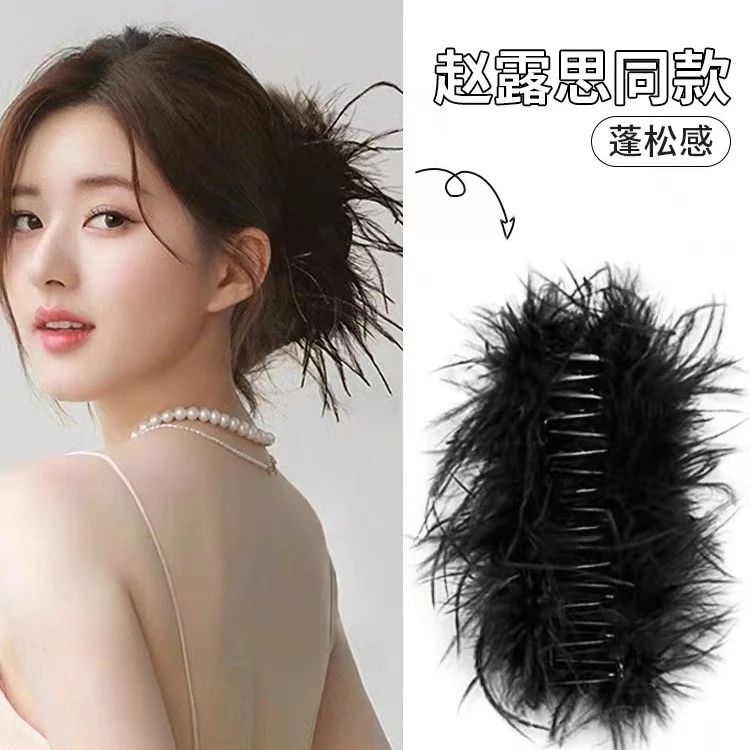 芙奈琪超仙纯欲风羽毛抓夹黑色大号网红发夹
