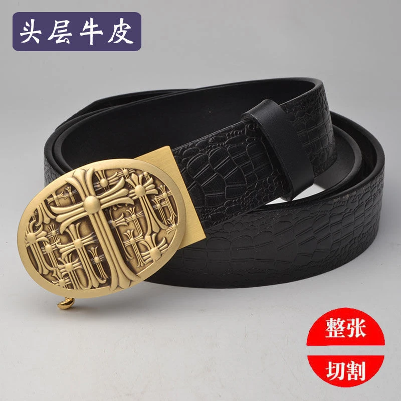 男士十字架实心黄铜有牙自动扣皮带扣3.5宽青年高档裤带头皮带