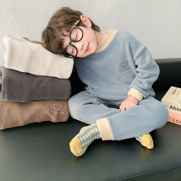 男童女童宝宝睡衣冬季套装2025家居服新款儿童奥粒绒秋冬加厚冬装