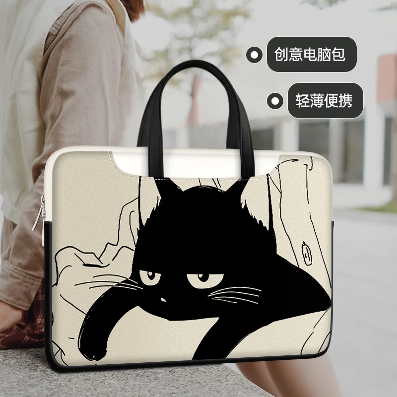 简约猫咪笔记本电脑包14寸手提包女时尚ins适用联想拯救者小新air