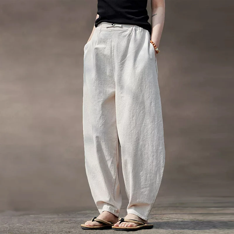 秋季棉麻休闲裤灯笼裤男女宽松大码休闲裤复古打坐禅服哈伦太极裤