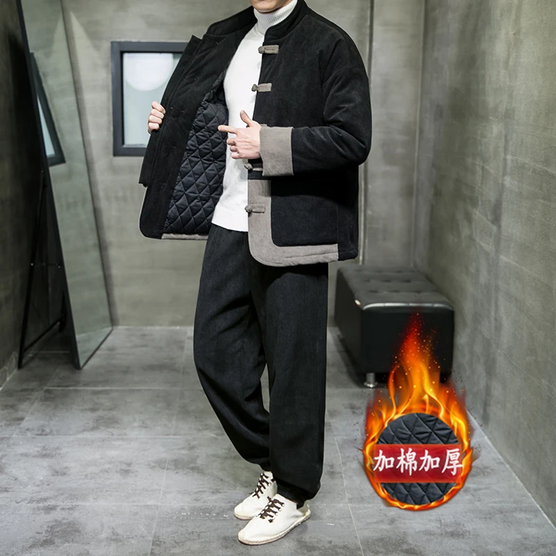 冬款棉服加厚保暖中国风灯芯绒棉衣两件套新中式男装唐装棉袄套装