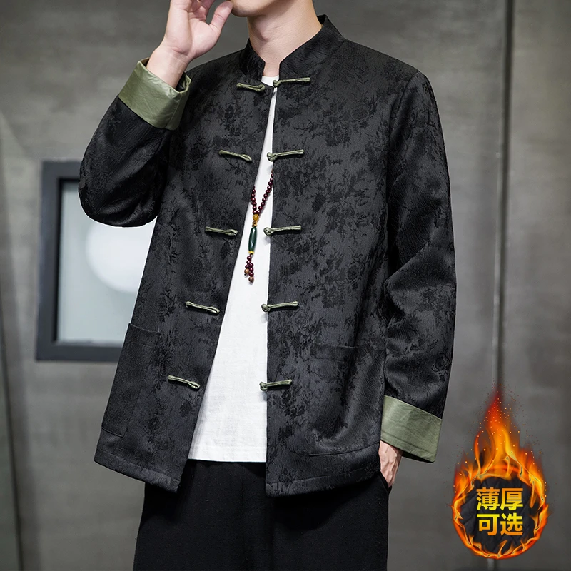 新中式唐装男士中国风秋冬季大码夹克复古盘扣汉服宽松中山装外套
