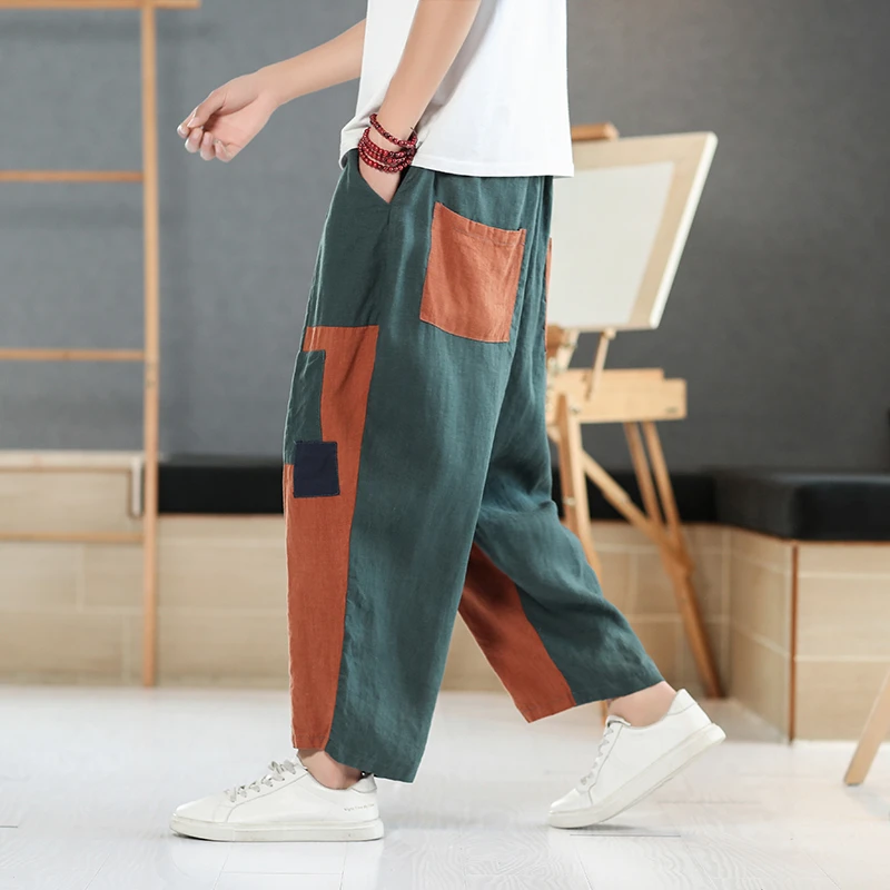 亚麻裤子男新中式男装复古风乞丐裤秋季新款潮流中国风直筒阔腿裤