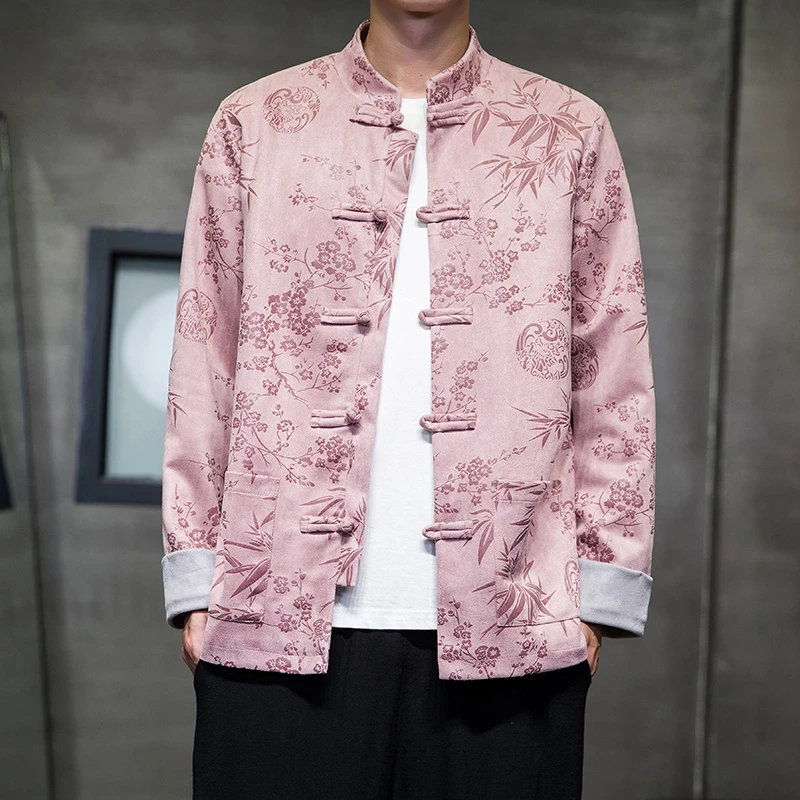 中国风男装提花新中式唐装鹿皮绒外套男新中式古风国潮中山装青年