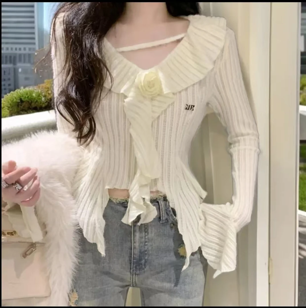 安安短款服饰，直播间听主播提示扣号下单上衣长袖针织气质女装