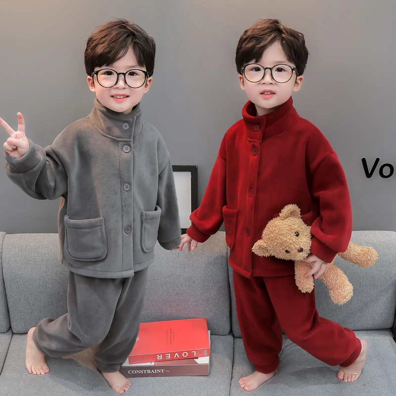 男童珊瑚绒睡衣儿童法兰绒家居服秋冬季宝宝加厚款分体套装两件套
